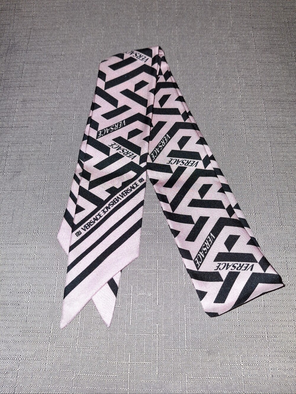 Versace Pink & Black Graphic Silk Twilly Scarf